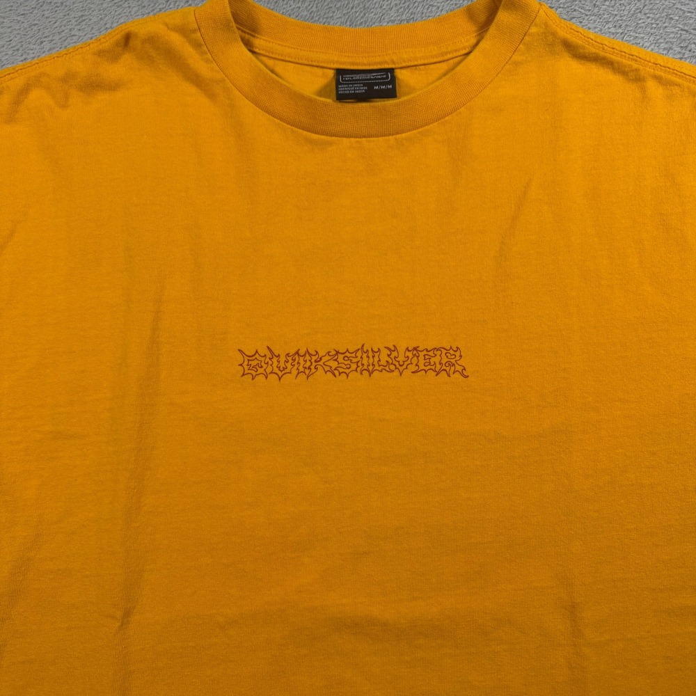 Quiksilver T-Shirt Mens Medium Yellow Short Sleeve Graphic Logo Cotton